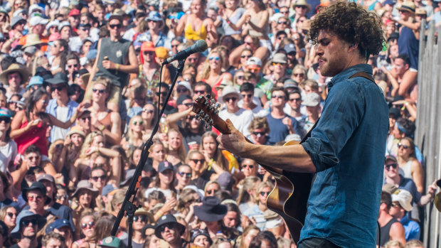 Melbourne musician Vance Joy, pictured here at the Falls Festival, was featured in Oculus Venues' first virtual reality live concert.