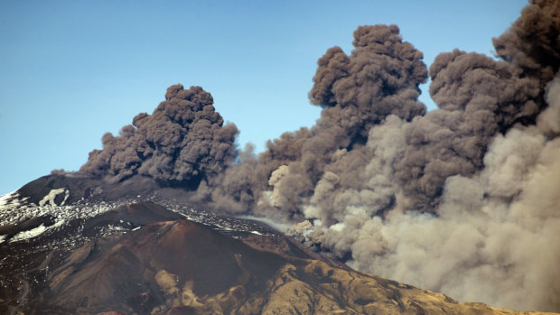 Mt Etna has been rumblings for days. Smoke billowed out of the notorious volcano on Monday.