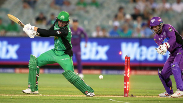 Ben Dunk of the Melbourne Stars is bowled by D'arcy Short of the Hobart Hurricanes earlier in the week.