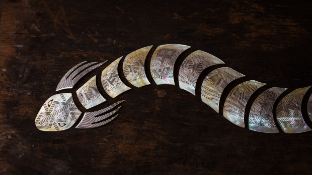 Aalingoon (Rainbow Serpent). Photo from the Desert River Sea exhibition.  