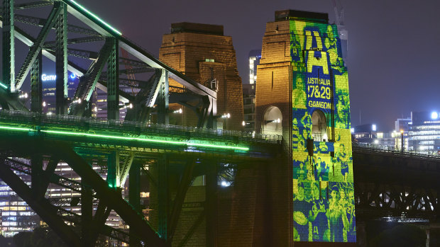 The Coathanger lights up in support of the Rugby Australia’s World Cup bids.