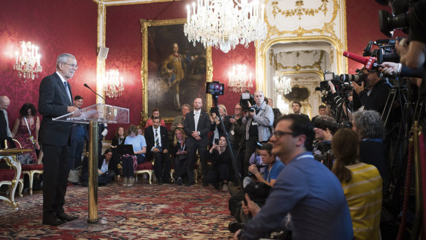Austrian President Alexander van der Bellen addresses the media about the deepening scandal.