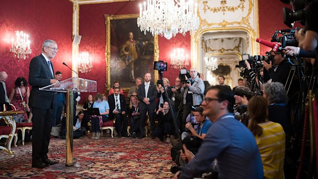 Austrian President Alexander van der Bellen addresses the media about the deepening scandal.