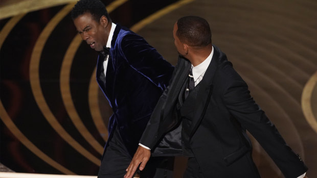 The moment after Will Smith slapped Chris Rock on stage at the Oscars.