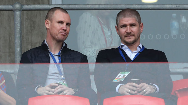Newcastle Jets coach Carl Robinson, right, with his assistant Kenny Miller.