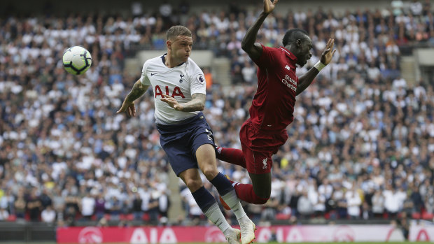 Tottenham's Kieran Trippier challenges Liverpool's Sadio Mané at Wembley on Saturday.