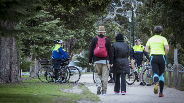 Police on pushbikes patrolled the park as it reopened to the public on Wednesday afternoon.  