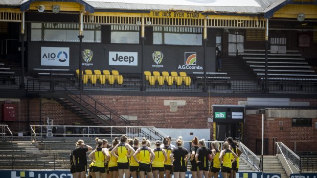 Richmond’s AFLW team train at Punt Road Oval the day before their clash with Brisbane. 