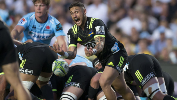 Quick service: TJ Perenara clears the ball from the back of the Hurricanes scrum.