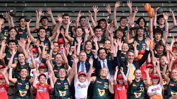 The scenes at North Hobart Oval for the announcement of the Apple Isle’s own AFL club.