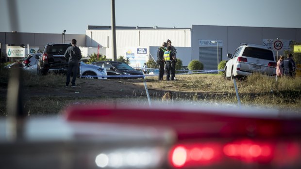 Police at the scene of the shooting.