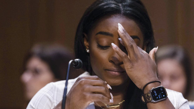 Olympic gold medal winning gymnast Simone Biles testifying in September at a Senate hearing into the FBI’s handling of the Larry Nassar investigation.