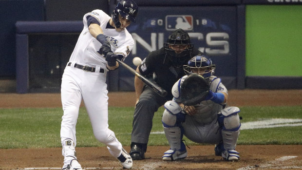 Christian Yelich led off the scoring for the Brewers with a solo home run.