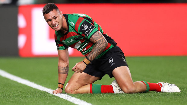 Jaydn Su’A adds to the Rabbitohs’ ledger.