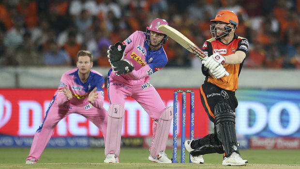 Back at it: David Warner on his way to a quick-fire half-century for the Sunrisers.