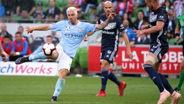 Melbourne City's Luke Brattan pulls the trigger.