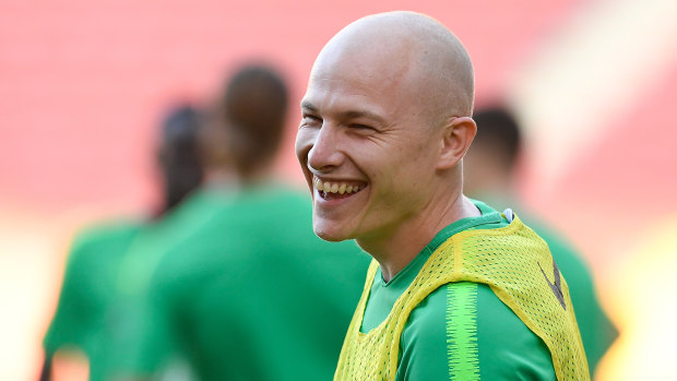 Aaron Mooy during a Socceroos training session last month.