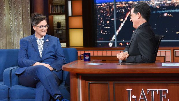 Hannah Gadsby with The Late Show host Stephen Colbert.