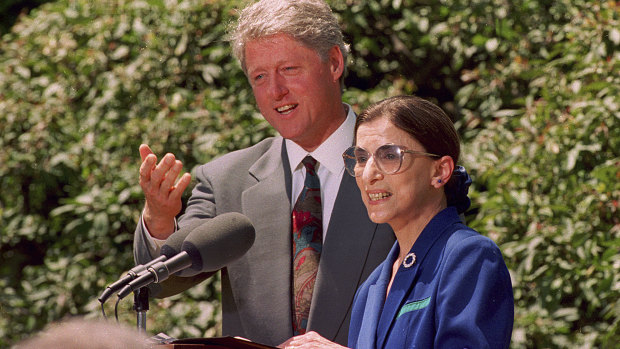 Ruth Bader Ginsburg being nominated to the US Supreme Court in 1993 by then US president Bill Clinton.