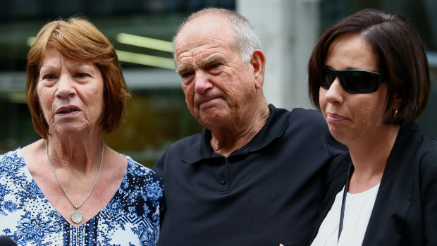 Shirlene and Gary Towers and Zana Warneke talk to the media outside the Supreme Court in Brisbane on Thursday.