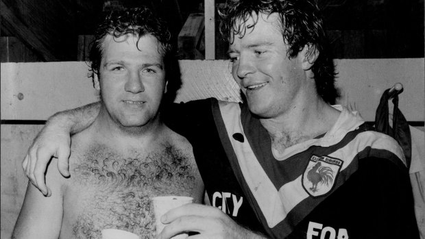 Ian Schubert (right) with his great Roosters mate Royce Ayliffe.