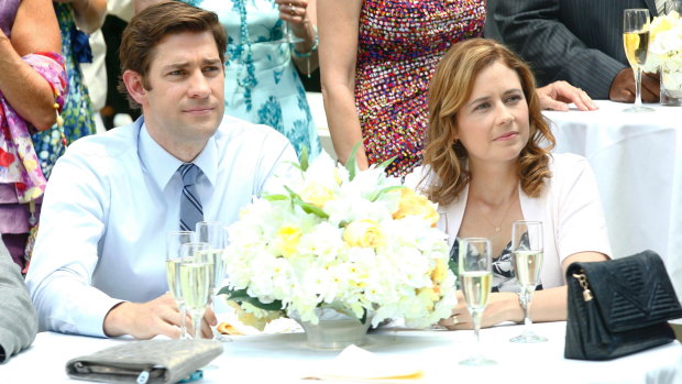 Successful remake: Pam (Jenna Fischer) and Jim (John Krasinski) in the American version of The Office.