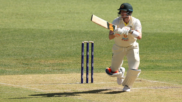 Steve Smith bats in Perth on day one.