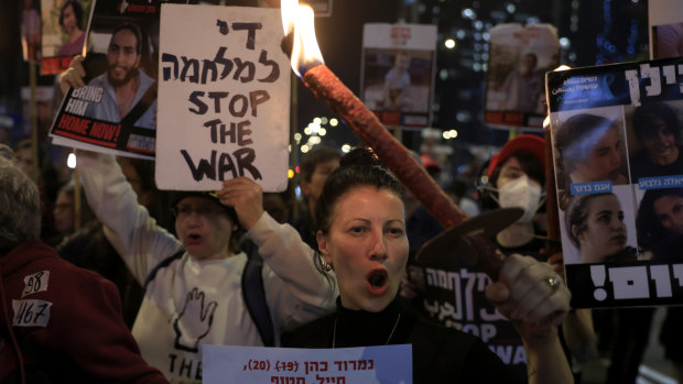 People in Tel Aviv take part in a rally calling for the return of hostages held in the Gaza Strip amid reports of a ceasefire and hostage release deal being reached.