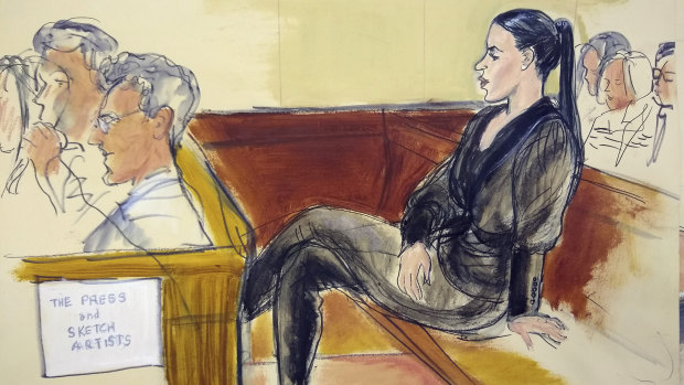 Emma Coronel Aispuro, wife of Joaquin "El Chapo" Guzman, sits in the courtroom on November 13.