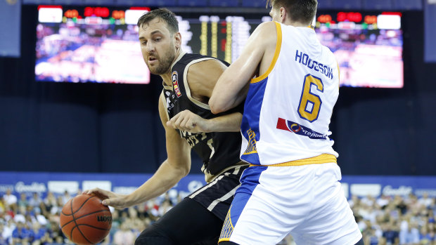 Key to success: Andrew Bogut in action against the Bullets at the Brisbane Entertainment Centre.