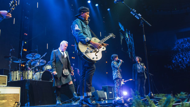 Jimmy Barnes, Diesel, Barnes’ granddaughter Ruby and daughter Mahalia on Wednesday night.