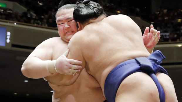 Retiring: Kisenosato Yutaka, left, was one of three men worldwide at the highest rank of sumo wrestling and the only Japanese.