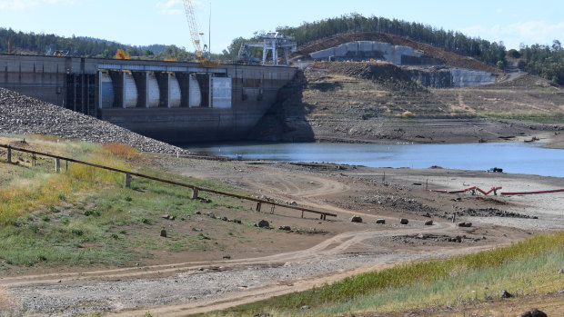 Keepit Dam, which releases water into the Namoi River that usually flows into Walgett, is close to empty.