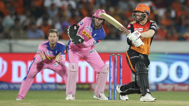Back at it: David Warner on his way to a quick-fire half-century for the Sunrisers.