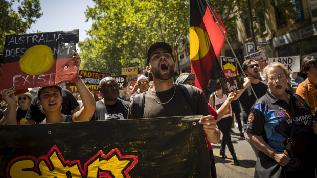 Thousands marched through the streets of Melbourne to mark Invasion Day last year.