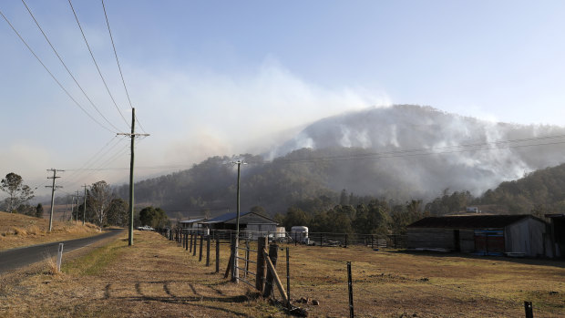 Smoke seen from an active bushfire near the rural town of Canungra in the Scenic Rim region on Friday.