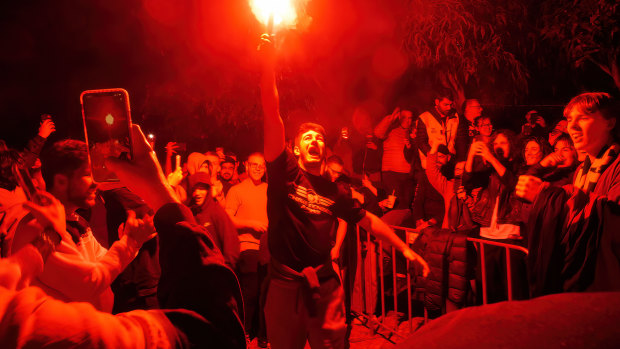 What the Socceroos see only on social media: Federation Square goes off.