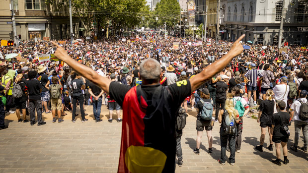 Thousands marched through the streets of Melbourne to protest Australia Day last year, before COVID-19 took hold in the country.