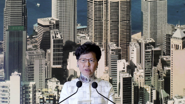 Hong Kong's Chief Executive Carrie Lam arrives holds a press conference in Hong Kong.