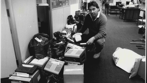 Sgt 3rd class Robert Belford of the Gaming Squad at the Squads HQ at Remington House in the city with the equipment used by the bookies in their operation.