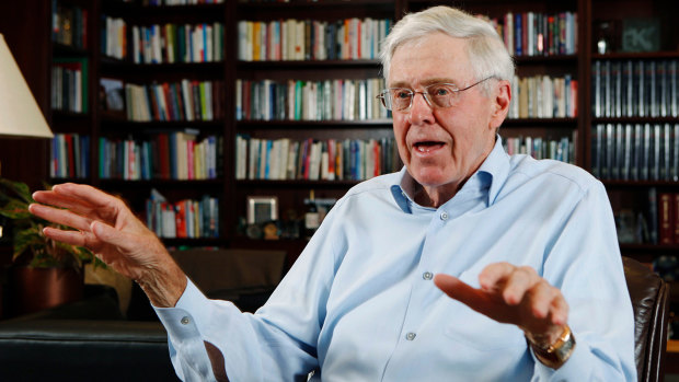 Charles Koch says his younger brother is "much more political" than he is.