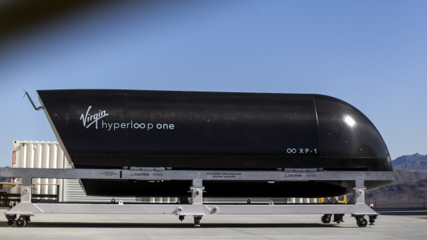 A passenger pod at the Virgin Hyperloop One test centre in Nevada.
