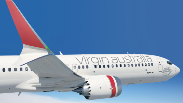 A mock-up of a Virgin Australia 737 MAX. 