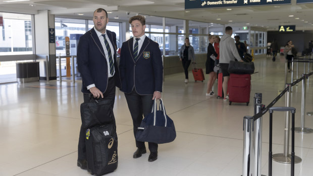 Relaxed and injury-free: The Wallabies finally flew out of Sydney on Monday afternoon.