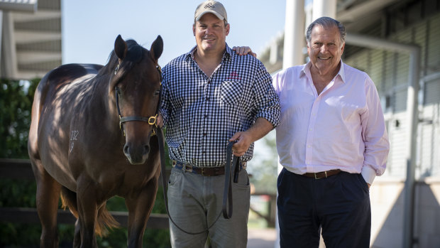 Paul and John Messara parade the last Redoute’s Choice yearling at the Inglis Easter Sales.