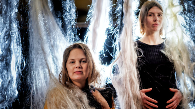 Bumping in: Annalise Matthews and Robyn Mcmicking are among the pregnant women who open The Rabble's show Unwoman.