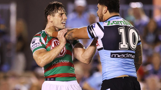 Cameron Murray in the heat of battle around South Sydney over the weekend.