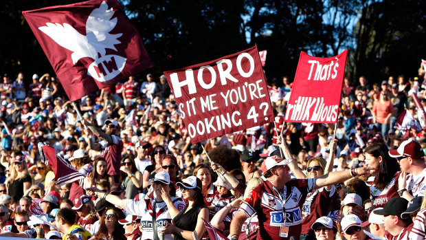 A packed Brookvale Oval hill in 2014.