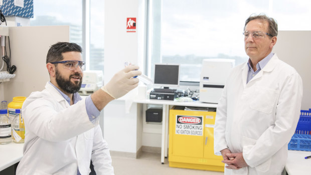 Professor Colin Pouton (right) and colleague Dr Harry Al-Wassiti of Monash University.