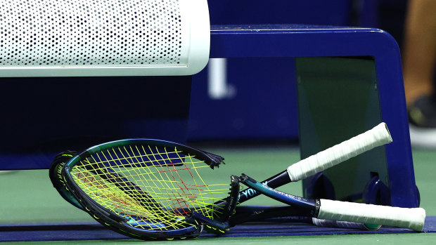 Nick Kyrgios destroyed his racquet after the loss.